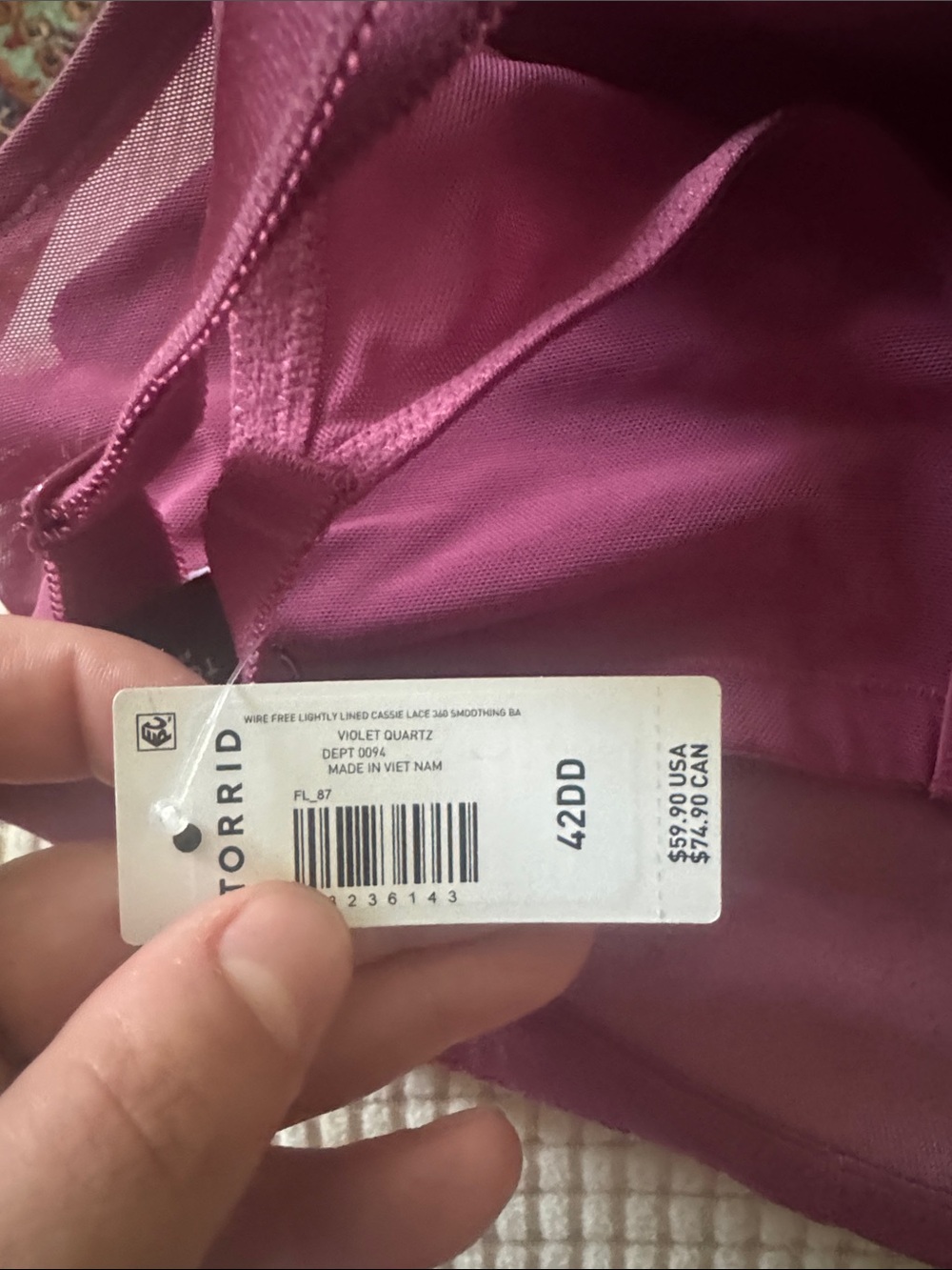 NWT Torrid lightly lined wire free Cassie lace bra violet purple 42DD - Picture 7 of 7